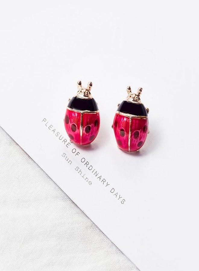 POYAMUSE Cute Ladybug Stud Earrings for Women - Dainty Red Ladybird Stud Earrings- Fashion Jewelry Gifts-wing closed - Image 4